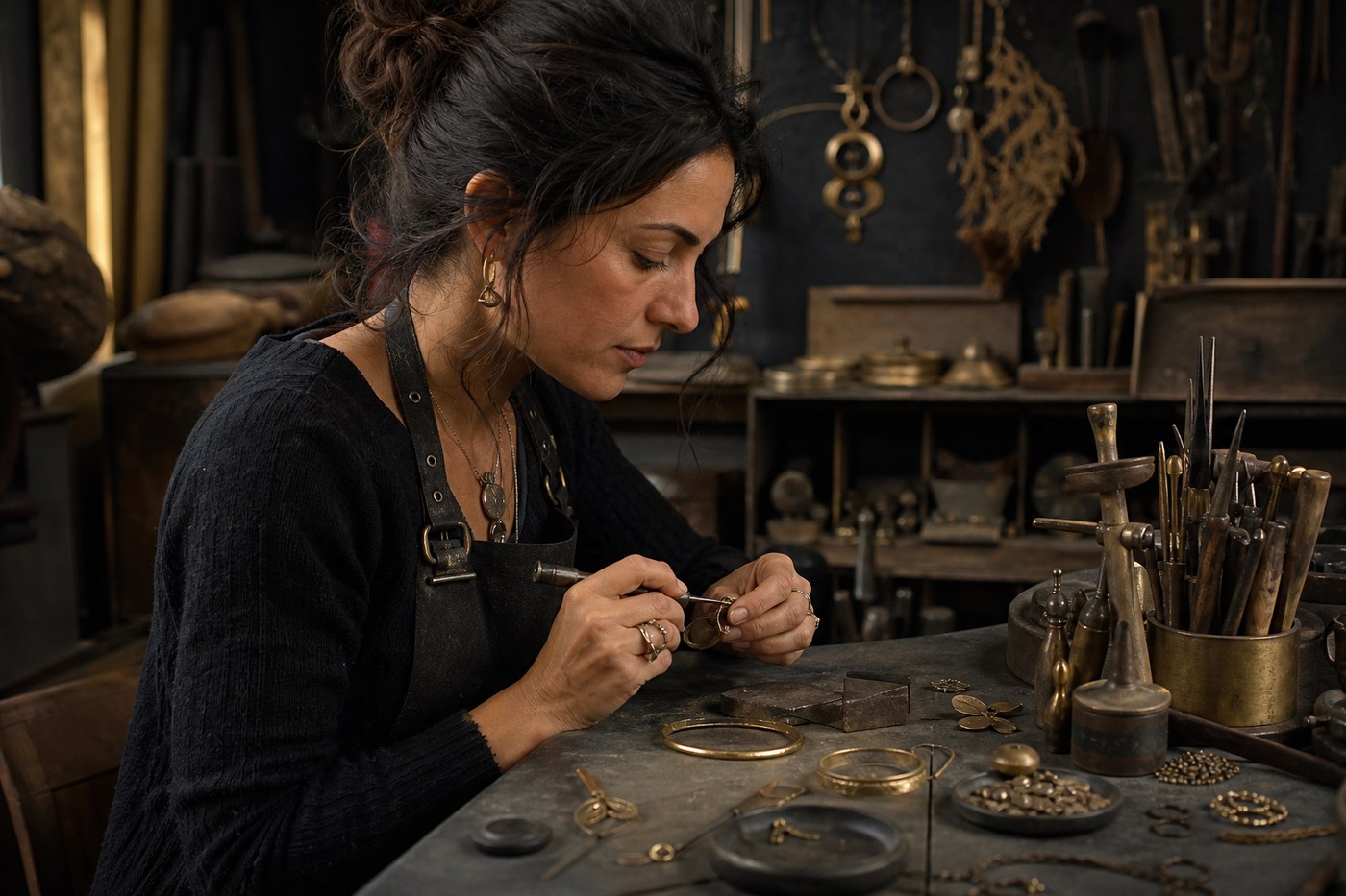 Tomer S. crafting jewelry at his workbench